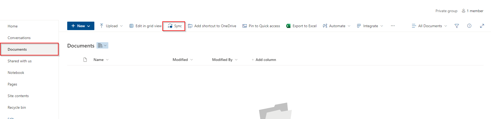 SharePoint document library with Sync button